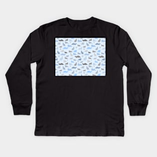 Blue Ferrets Pattern Kids Long Sleeve T-Shirt